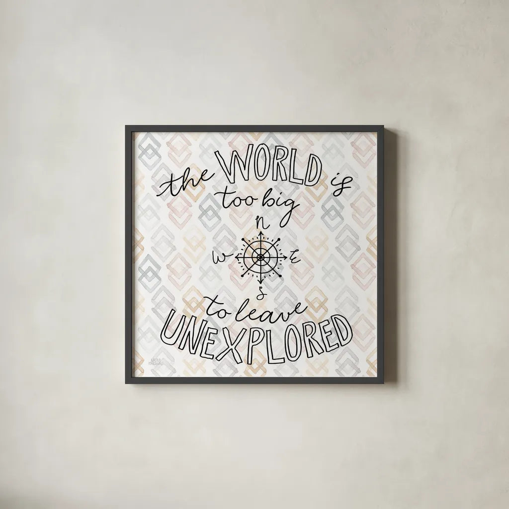 World Traveler II Diamond by Laura Marshall. Shown in a sleek black glass frame for a contemporary gallery look. Available as an archival giclee rolled canvas, fine art paper, or poster print. SKU 50554a.