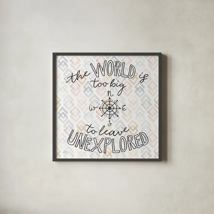 World Traveler II Diamond by Laura Marshall. Shown in a sleek black glass frame for a contemporary gallery look. Available as an archival giclee rolled canvas, fine art paper, or poster print. SKU 50554a.