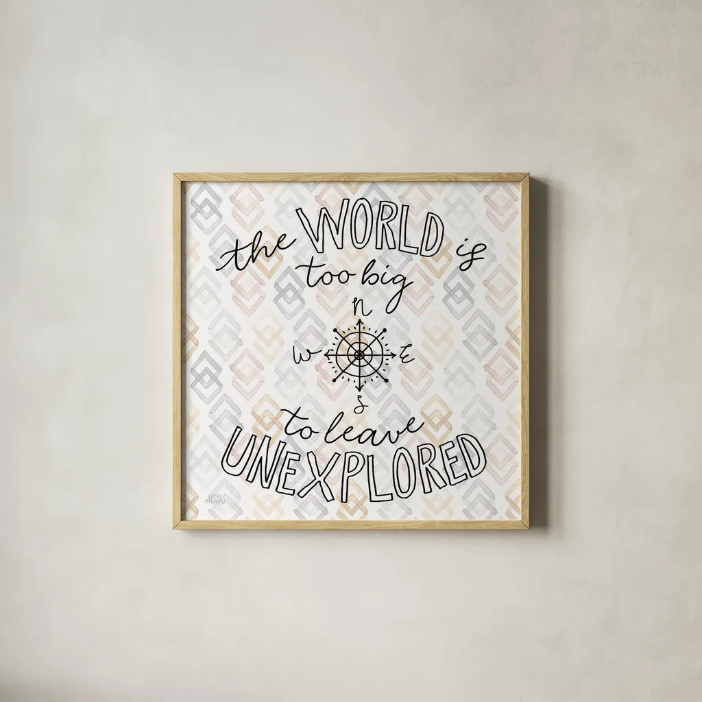World Traveler II Diamond by Laura Marshall. Shown in a natural wood glass frame for a timeless modern aesthetic. Available as an archival giclee rolled canvas, fine art paper, or poster print. SKU 50554a.