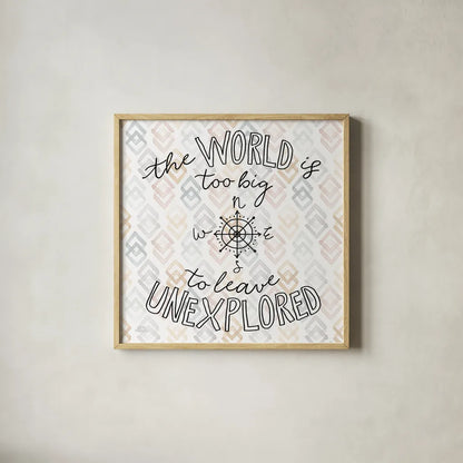World Traveler II Diamond by Laura Marshall. Shown in a natural wood glass frame for a timeless modern aesthetic. Available as an archival giclee rolled canvas, fine art paper, or poster print. SKU 50554a.
