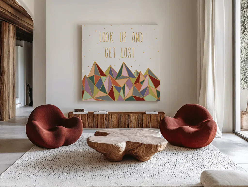 Written in the Stars II on White by Laura Marshall. Shown as extra-large giant wall art in a modern living room. Available as an archival giclee rolled canvas, fine art paper, or poster print. SKU 22861a.