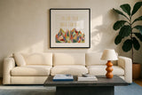 Written in the Stars III on White by Laura Marshall. Displayed in a glass frame with matte in a clean modern living room. Available as an archival giclee rolled canvas, fine art paper, or poster print. SKU 22862a.