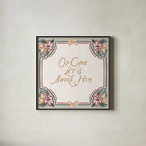 Yuletide Greetings V v2 by Laura Marshall. Shown in a sleek black glass frame for a contemporary gallery look. Available as an archival giclee rolled canvas, fine art paper, or poster print. SKU 103615a.