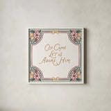 Yuletide Greetings V v2 by Laura Marshall. Shown in a crisp white glass frame for a clean and minimalist style. Available as an archival giclee rolled canvas, fine art paper, or poster print. SKU 103615a.
