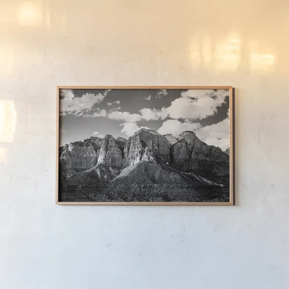Zion Canyon I by Laura Marshall. shown as a paper print in a natural frame. Available as a archival giclee rolled canvas, fine art paper, or poster print. SKU 64422i.