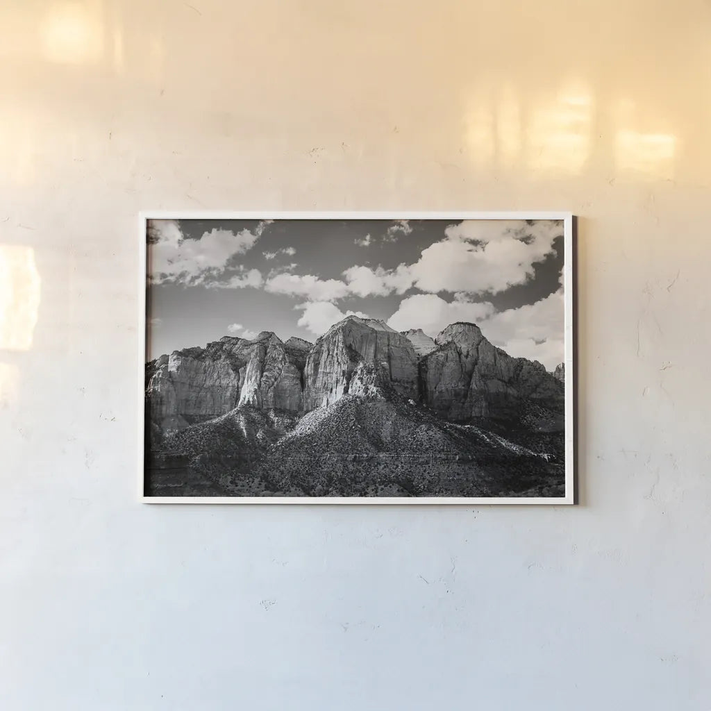 Zion Canyon I by Laura Marshall. shown as a paper print in a white frame. Available as a archival giclee rolled canvas, fine art paper, or poster print. SKU 64422i.