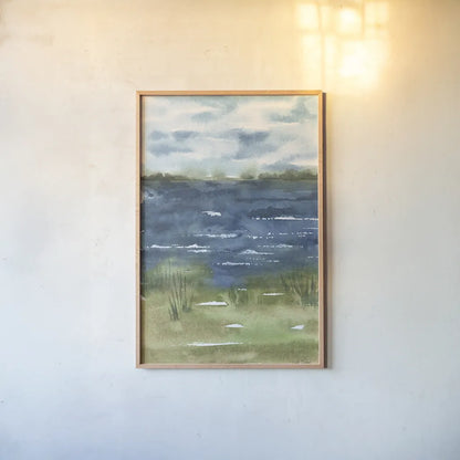 Across the Cape by Leslie Trimbach. shown as a paper print in a natural frame. Available as a archival giclee rolled canvas, fine art paper, or poster print. SKU 86623h.