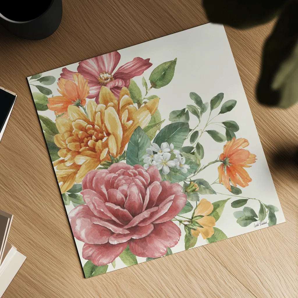 Amber Blossoms I by Leslie Trimbach. Shown as a detailed flat fine art print, highlighting archival giclee quality. Available as an archival giclee rolled canvas, fine art paper, or poster print. SKU 99300a.