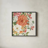 Amber Blossoms III by Leslie Trimbach. Shown in a sleek black glass frame for a contemporary gallery look. Available as an archival giclee rolled canvas, fine art paper, or poster print. SKU 99302a.