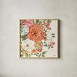 Amber Blossoms III by Leslie Trimbach. Shown in a natural wood glass frame for a timeless modern aesthetic. Available as an archival giclee rolled canvas, fine art paper, or poster print. SKU 99302a.