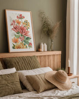 Amber Blossoms V by Leslie Trimbach. shown as a paper print in a natural frame. Available as a archival giclee rolled canvas, fine art paper, or poster print. SKU 99304h.