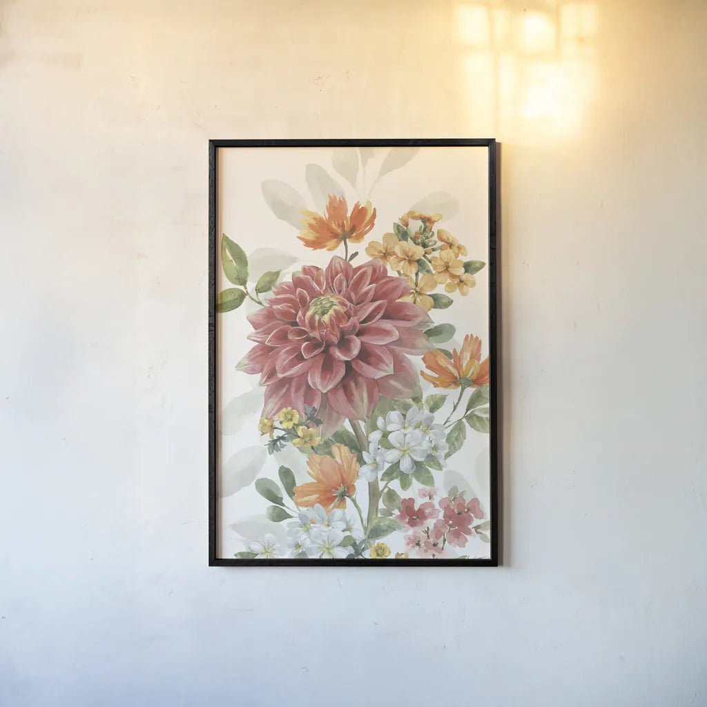 Amber Blossoms VI by Leslie Trimbach. shown as a paper print in a black flame. Available as a archival giclee rolled canvas, fine art paper, or poster print. SKU 99305h.
