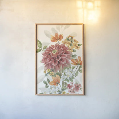 Amber Blossoms VI by Leslie Trimbach. shown as a paper print in a natural frame. Available as a archival giclee rolled canvas, fine art paper, or poster print. SKU 99305h.