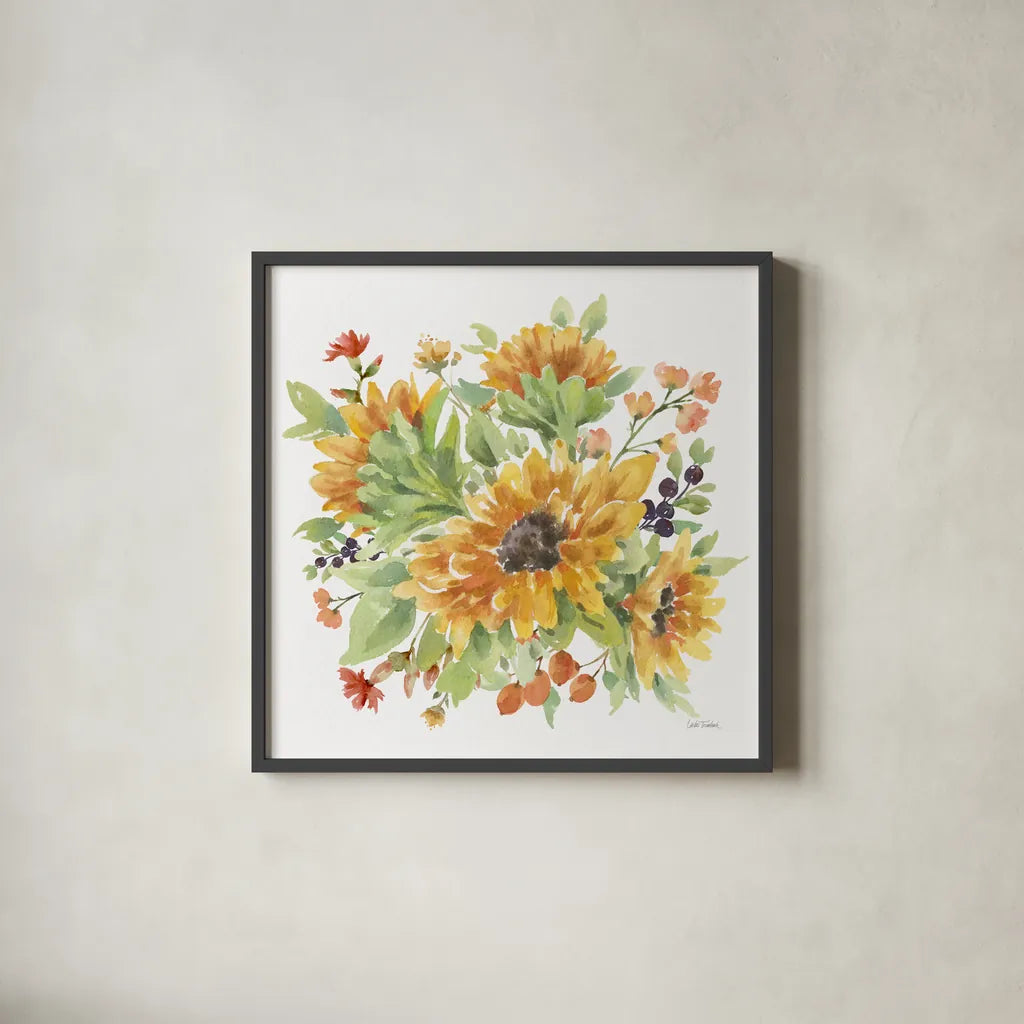 Autumn Breeze V by Leslie Trimbach. Shown in a sleek black glass frame for a contemporary gallery look. Available as an archival giclee rolled canvas, fine art paper, or poster print. SKU 84503a.