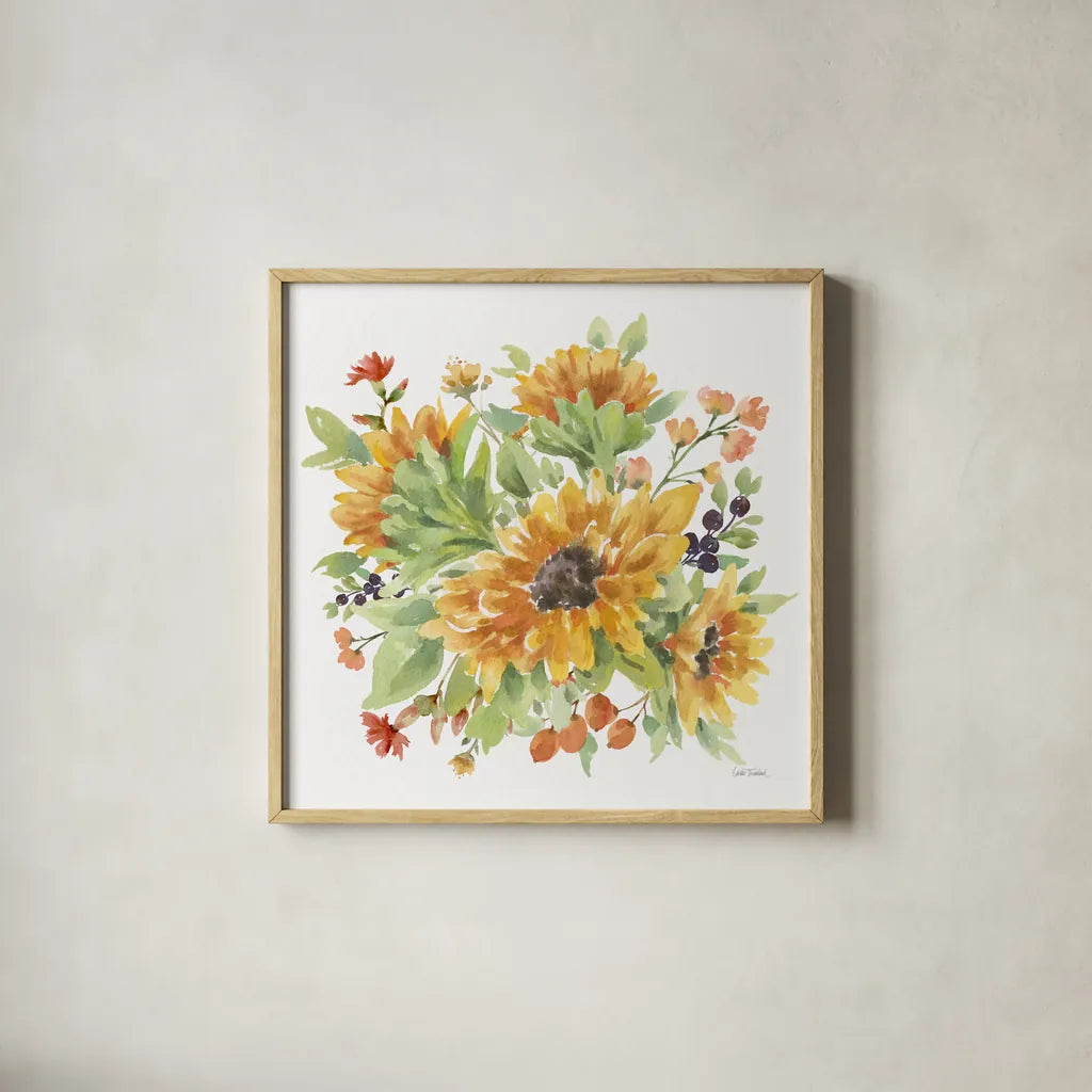 Autumn Breeze V by Leslie Trimbach. Shown in a natural wood glass frame for a timeless modern aesthetic. Available as an archival giclee rolled canvas, fine art paper, or poster print. SKU 84503a.