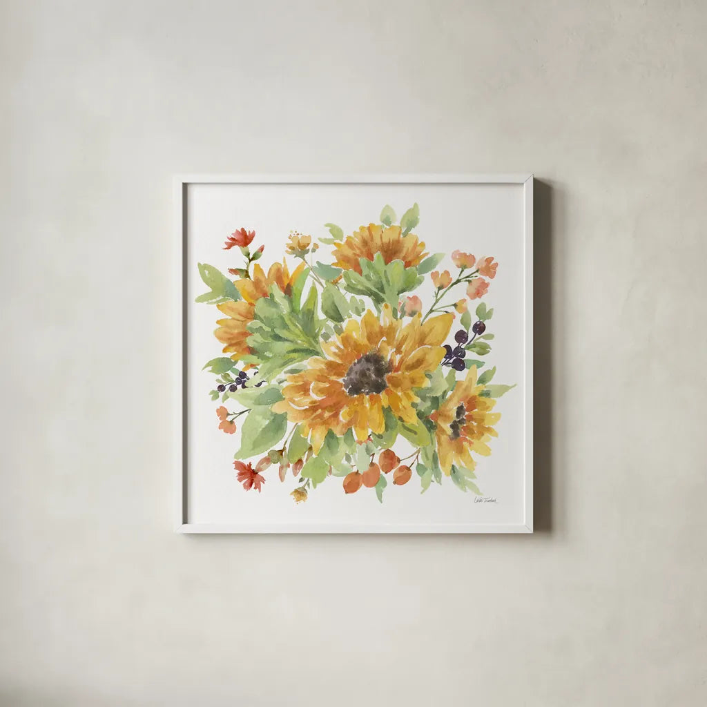 Autumn Breeze V by Leslie Trimbach. Shown in a crisp white glass frame for a clean and minimalist style. Available as an archival giclee rolled canvas, fine art paper, or poster print. SKU 84503a.