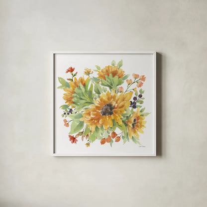 Autumn Breeze V by Leslie Trimbach. Shown in a crisp white glass frame for a clean and minimalist style. Available as an archival giclee rolled canvas, fine art paper, or poster print. SKU 84503a.