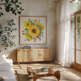 Autumn Breeze VI by Leslie Trimbach. Shown in a natural wood frame in a cozy modern living room. Available as an archival giclee rolled canvas, fine art paper, or poster print. SKU 84504a.