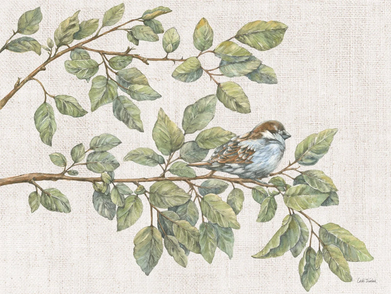 Bird on a Branch I Linen by Leslie Trimbach