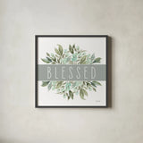 Blessed by Leslie Trimbach. Shown in a sleek black glass frame for a contemporary gallery look. Available as an archival giclee rolled canvas, fine art paper, or poster print. SKU 89225a.