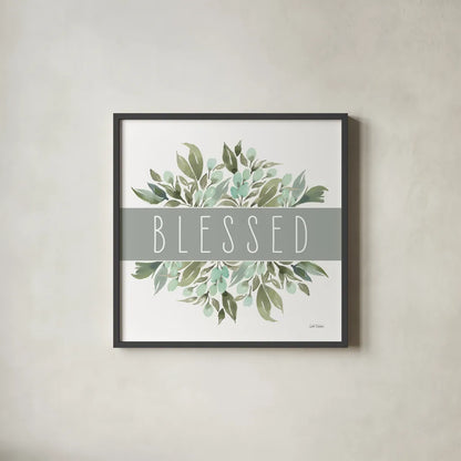 Blessed by Leslie Trimbach. Shown in a sleek black glass frame for a contemporary gallery look. Available as an archival giclee rolled canvas, fine art paper, or poster print. SKU 89225a.