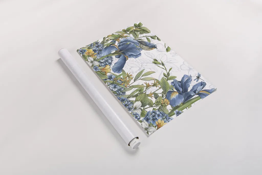 Blue Botanica I by Leslie Trimbach. shown as a rolled paper print. Available as archival giclee rolled canvas, fine art paper, or poster print. SKU 100414i.