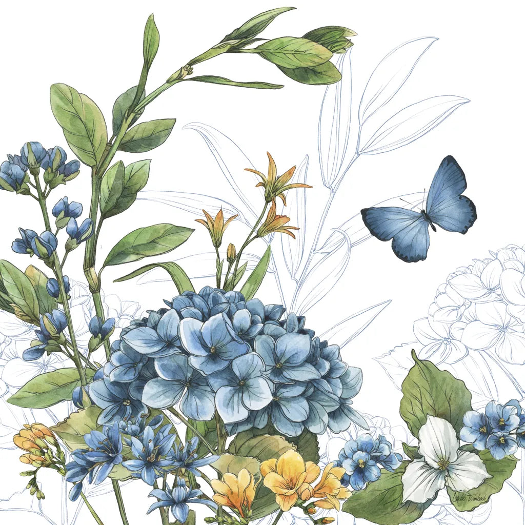 Blue Botanica II by Leslie Trimbach. SKU 100415a. Archival Giclee Fine art print for wall decor.