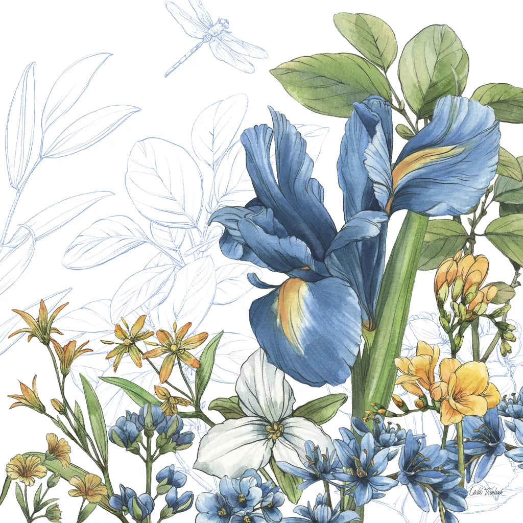Blue Botanica V by Leslie Trimbach. SKU 100418a. Archival Giclee Fine art print for wall decor.