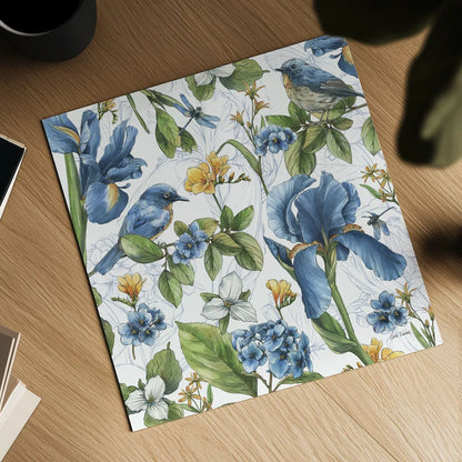 Blue Botanica VI by Leslie Trimbach. Shown as a detailed flat fine art print, highlighting archival giclee quality. Available as an archival giclee rolled canvas, fine art paper, or poster print. SKU 100419a.