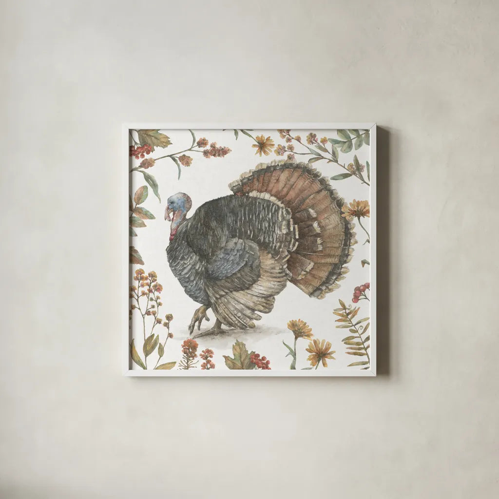 Bountiful Harvest I by Leslie Trimbach. Shown in a crisp white glass frame for a clean and minimalist style. Available as an archival giclee rolled canvas, fine art paper, or poster print. SKU 91336a.