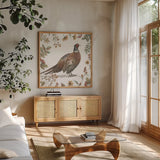 Bountiful Harvest II by Leslie Trimbach. Shown in a natural wood frame in a cozy modern living room. Available as an archival giclee rolled canvas, fine art paper, or poster print. SKU 91337a.
