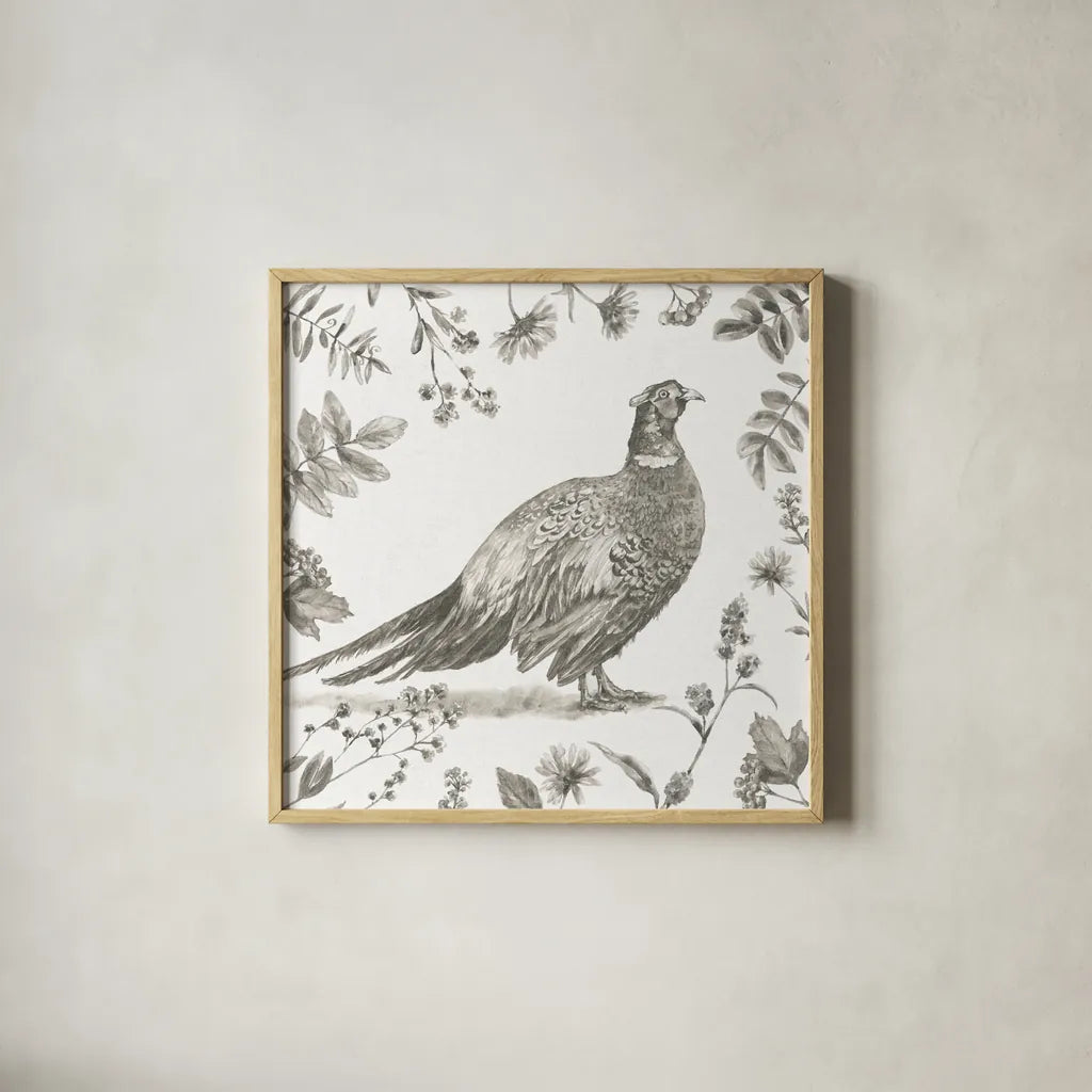 Bountiful Harvest II Sketch by Leslie Trimbach. Shown in a natural wood glass frame for a timeless modern aesthetic. Available as an archival giclee rolled canvas, fine art paper, or poster print. SKU 91342a.