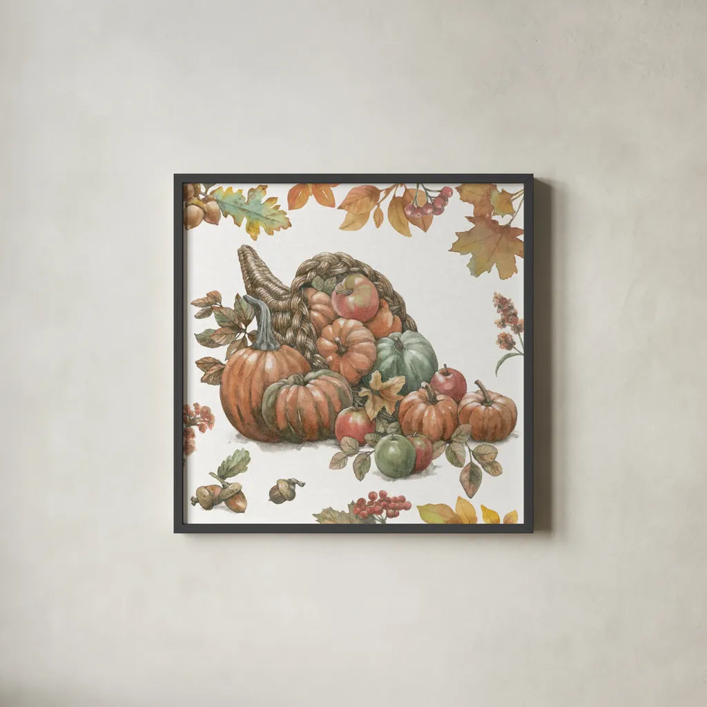 Bountiful Harvest III by Leslie Trimbach. Shown in a sleek black glass frame for a contemporary gallery look. Available as an archival giclee rolled canvas, fine art paper, or poster print. SKU 91338a.