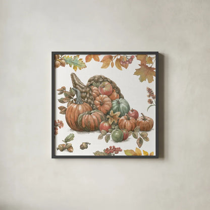 Bountiful Harvest III by Leslie Trimbach. Shown in a sleek black glass frame for a contemporary gallery look. Available as an archival giclee rolled canvas, fine art paper, or poster print. SKU 91338a.