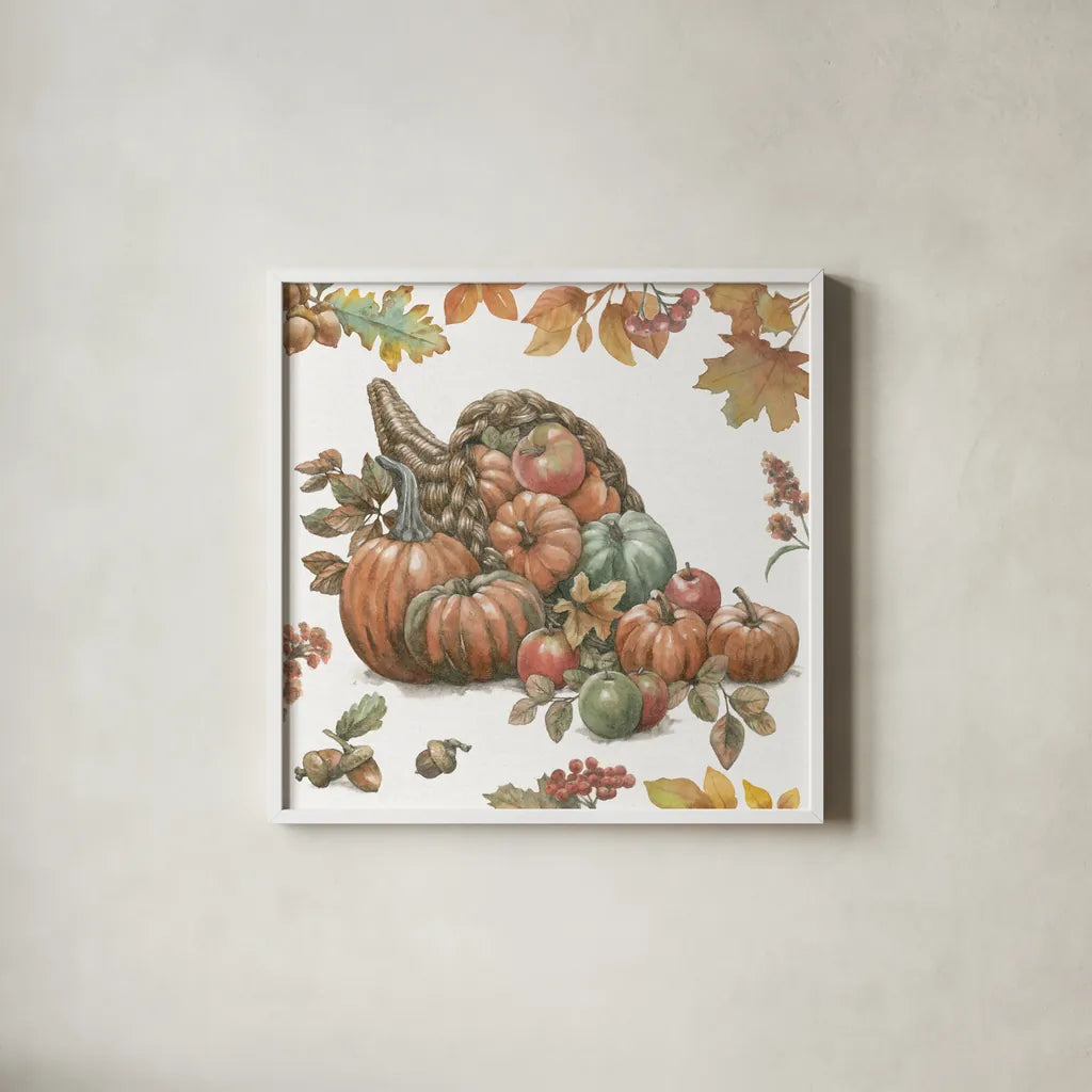 Bountiful Harvest III by Leslie Trimbach. Shown in a crisp white glass frame for a clean and minimalist style. Available as an archival giclee rolled canvas, fine art paper, or poster print. SKU 91338a.