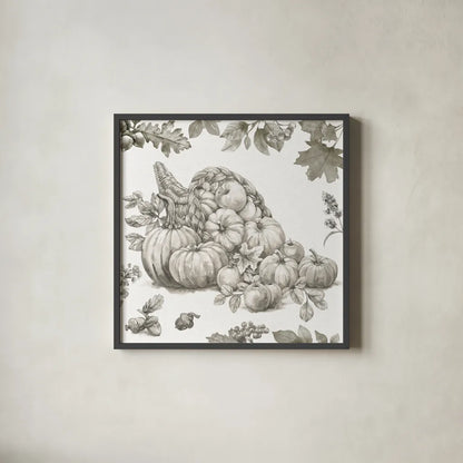 Bountiful Harvest III Sketch by Leslie Trimbach. Shown in a sleek black glass frame for a contemporary gallery look. Available as an archival giclee rolled canvas, fine art paper, or poster print. SKU 91343a.