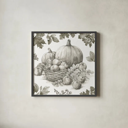 Bountiful Harvest IV Sketch by Leslie Trimbach. Shown in a sleek black glass frame for a contemporary gallery look. Available as an archival giclee rolled canvas, fine art paper, or poster print. SKU 91344a.