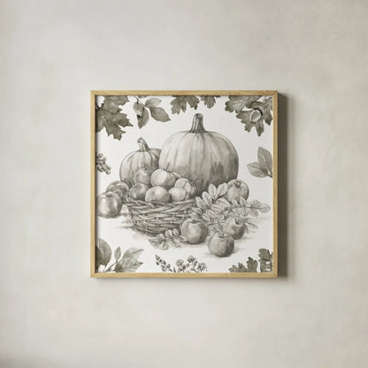Bountiful Harvest IV Sketch by Leslie Trimbach. Shown in a natural wood glass frame for a timeless modern aesthetic. Available as an archival giclee rolled canvas, fine art paper, or poster print. SKU 91344a.