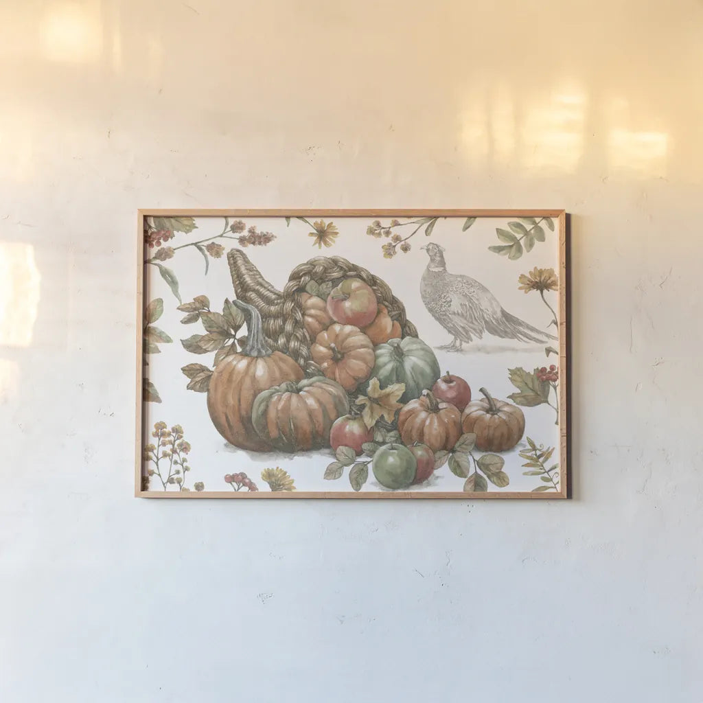 Bountiful Harvest V by Leslie Trimbach. shown as a paper print in a natural frame. Available as a archival giclee rolled canvas, fine art paper, or poster print. SKU 91340i.