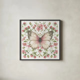 Butterfly Art I by Leslie Trimbach. Shown in a sleek black glass frame for a contemporary gallery look. Available as an archival giclee rolled canvas, fine art paper, or poster print. SKU 101191a.