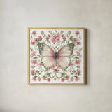 Butterfly Art I by Leslie Trimbach. Shown in a natural wood glass frame for a timeless modern aesthetic. Available as an archival giclee rolled canvas, fine art paper, or poster print. SKU 101191a.