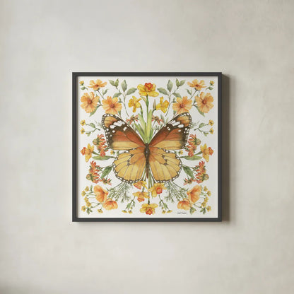 Butterfly Art II by Leslie Trimbach. Shown in a sleek black glass frame for a contemporary gallery look. Available as an archival giclee rolled canvas, fine art paper, or poster print. SKU 101192a.