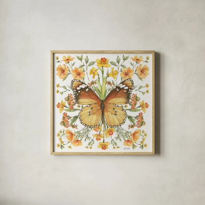 Butterfly Art II by Leslie Trimbach. Shown in a natural wood glass frame for a timeless modern aesthetic. Available as an archival giclee rolled canvas, fine art paper, or poster print. SKU 101192a.