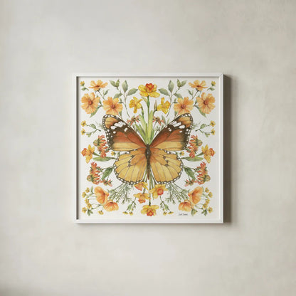 Butterfly Art II by Leslie Trimbach. Shown in a crisp white glass frame for a clean and minimalist style. Available as an archival giclee rolled canvas, fine art paper, or poster print. SKU 101192a.
