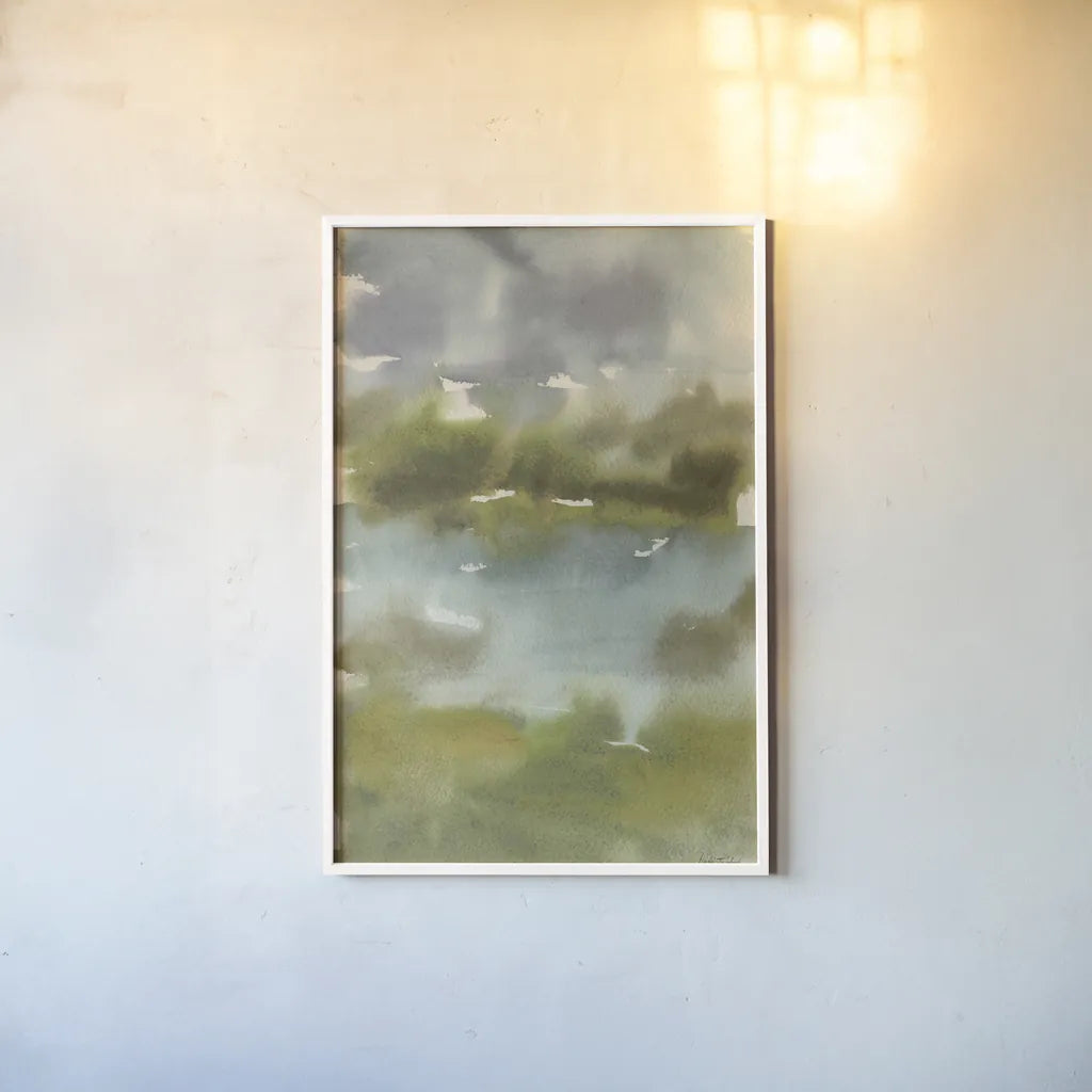 Cape Cod Abstract Honeybloom II by Leslie Trimbach. shown as a paper print in a white frame. Available as a archival giclee rolled canvas, fine art paper, or poster print. SKU 92697h.