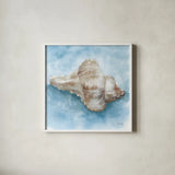 Coastal Calm I by Leslie Trimbach. Shown in a crisp white glass frame for a clean and minimalist style. Available as an archival giclee rolled canvas, fine art paper, or poster print. SKU 102012a.