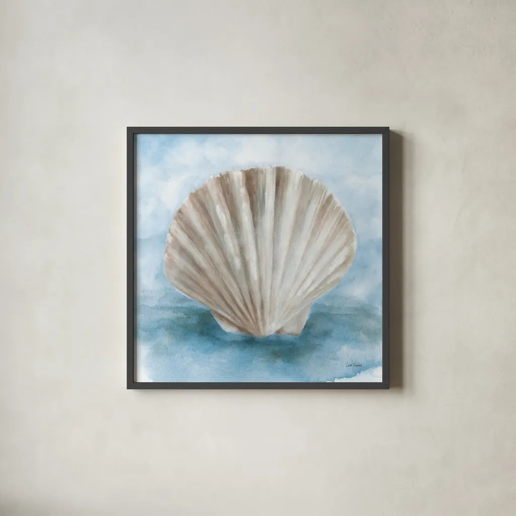 Coastal Calm II by Leslie Trimbach. Shown in a sleek black glass frame for a contemporary gallery look. Available as an archival giclee rolled canvas, fine art paper, or poster print. SKU 102013a.