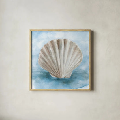 Coastal Calm II by Leslie Trimbach. Shown in a natural wood glass frame for a timeless modern aesthetic. Available as an archival giclee rolled canvas, fine art paper, or poster print. SKU 102013a.