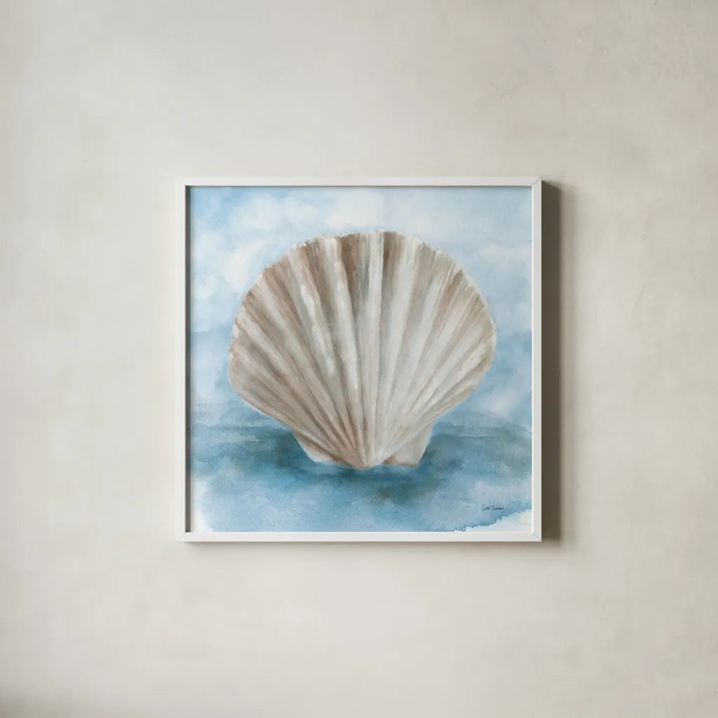 Coastal Calm II by Leslie Trimbach. Shown in a crisp white glass frame for a clean and minimalist style. Available as an archival giclee rolled canvas, fine art paper, or poster print. SKU 102013a.