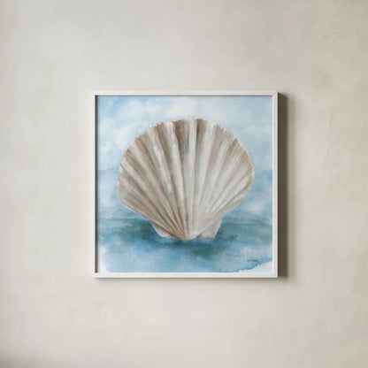 Coastal Calm II by Leslie Trimbach. Shown in a crisp white glass frame for a clean and minimalist style. Available as an archival giclee rolled canvas, fine art paper, or poster print. SKU 102013a.